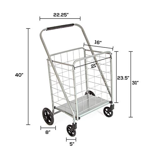 Grocery Flat Folding Shopping Cart Rolling Cart with 360 Rolling Swivel