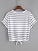 ROMWE Women's Knot Front Long Sleeve Striped Crop Top Tee T-shirt, Blue & White, Large(US8-10)