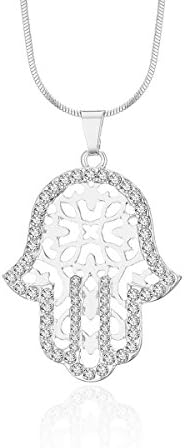 Ouran Hamsa Hand Pendant Neckalce Women,Gold Silver Long Snake Chain Necklace Girls CZ Crystal Neckalce