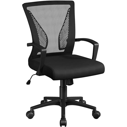 Yaheetech Office Chair Ergonomic Lumbar in Breathable Mesh Reclining Adjustable Height Swivel with Armrests and Wheels Capacity 136 kg Black