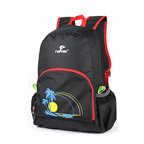 TOFINE Packable Nylon Backpack Hit Color Straps Black 25L