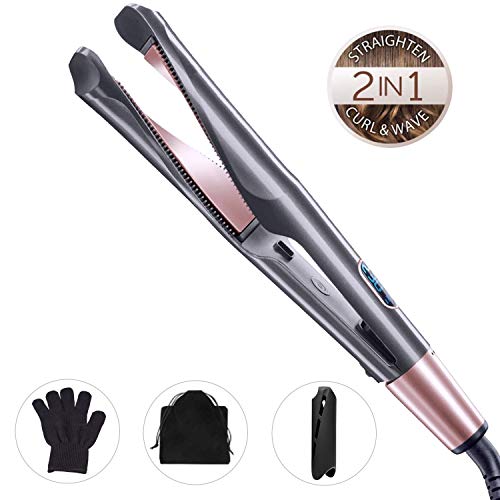 Hair Straightener Curling Iron,HI NINGER 2 in 1 Tourmaline Twisted Curling Flat Iron with LCD Digital Display, Auto Hair Styling Tools for All Types Hair,Rotation Adjustable Temperature 210℉-450℉