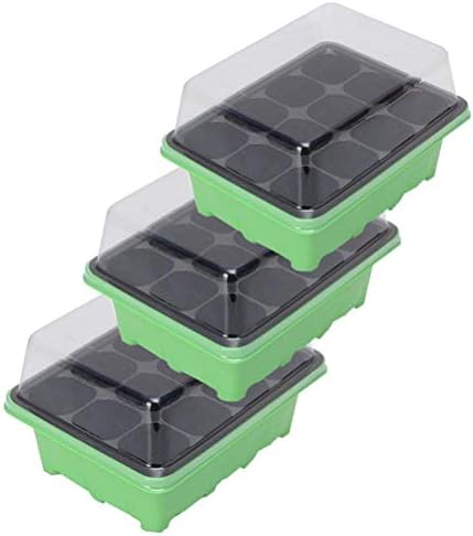 Uoeo 3 Pcs 24 Cells Seed Starter Peat Pots with Humidity Dome and Base, Seedling Starter Trays Plant Flower Grow Starting Germination Kit, Green