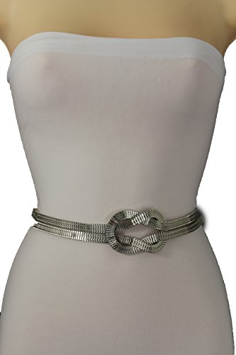 TFJ Women Fashion Belt Mesh Silver Metal Hip High Waist Infinity Braided Plus M L XL