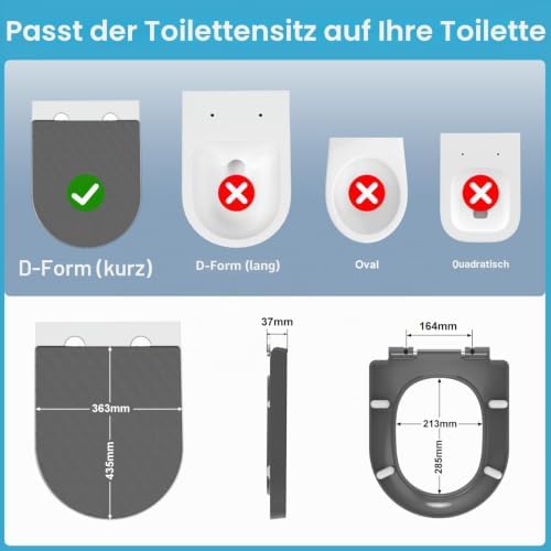 Toilettendeckel mit Absenkautomatik D-Form Kurz aus PP, Grau