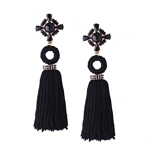 Solememo Vintage Black Long Tassel Earrings Rhinestone Ethnic Chinese Earrings for Women Jewelry Tassel Long Earrings