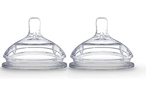 Comotomo 2 Pack Silicone Replacement Nipple, Slow Flow Clear, 0-3 Months