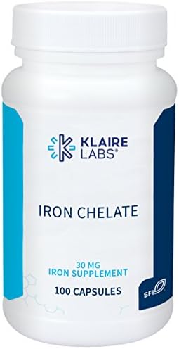 Klaire Labs Iron Chelate - 30 Milligrams Well-Tolerated & Easily-Absorbed Ferrous Bisglycinate Chelate, Hypoallergenic (100 Capsules)