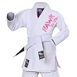 Hawk Ladies Brazilian Jiu Jitsu Suit Female BJJ Gi Kimonos Women Girls BJJ Uniform Preshrunk Pearl Weave Fabric New Top Quality, with Free White Belt, 1 Year Warranty!!! (F3, White)