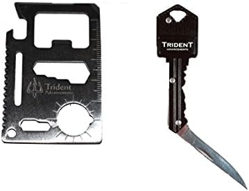 Black Key Knife with LockBack Stainless Steel 11 in 1 Multi Tool - Trident Advancements - KeyTool Bundle - 2 Items