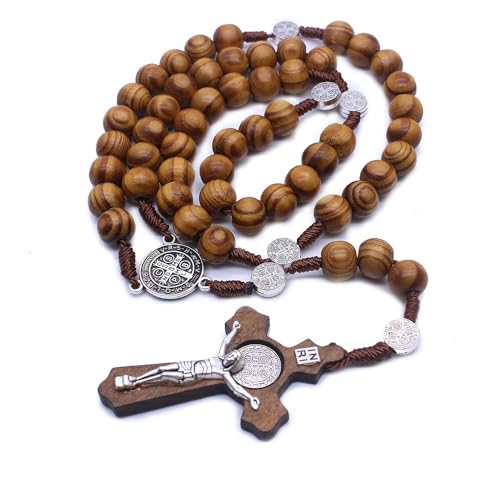 KOMI Handmade Wooden Catholic Rosaries, Rosary Beads Necklace From Bethlehem Wood Christian Prayer Holy Soil Medal & Metal Cross For Catholic Or Christian Gift