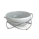 Towle Living Ceramic Salad Serving Bowl with Metal Stand, White