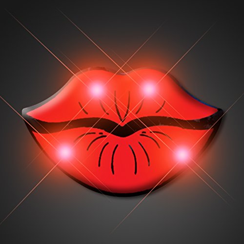 Light Up Kissy Lips Flashing Blinking LED Body Light Lapel Pins (5-Pack)