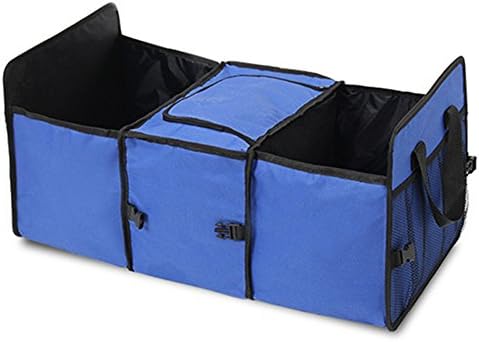 Foldable 3 Compartments Car Trunk Organizer Toolbox Food Storage Bags and Cooler Set Blue