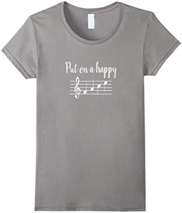 Women's Put On a Happy Face Music Notes T-Shirt  Small Slate