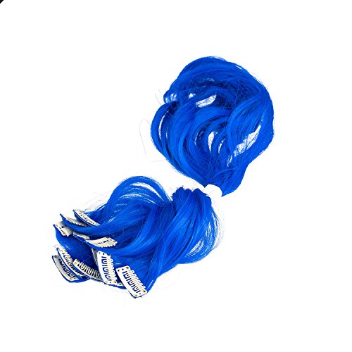SWACC 12 Pcs Curly One Color Party Highlights Clip on in Hair Extensions Colored Hair Streak Synthetic Hairpieces (Blue)