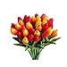 Mandy's 28pcs Orange and Red Artificial Latex Tulips for Party Home Wedding Decoration