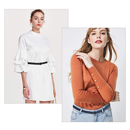 Stretch No Show Waist Belt for Women for Dress Flat Buckle Fashion Invisible Belt Elastic Skinny Stretch Belt Ladies Adjustable No Show Stretch No Bulge Web Belt,Black and Blue,Suit USA Size 0-16