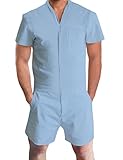 RAISEVERN Men's Rompers Male Zipper Jumpsuit Shorts 3D Printed One Piece Slim Fit Outfits Bro Short Sleeve Overalls