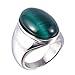 OAKKY Jewelry Men's Stainless Steel Oval Green Gemstone Rings Size 10