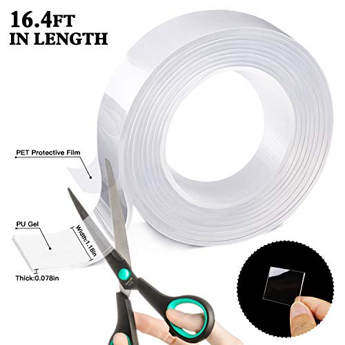 Svipear Double Sided Tape for Walls, Strong Sticky Nano Mounting Tape Heavy Duty, Reusable Traceless Adhesive Tape, Removable Transparent Tape for Poster Carpet (16.4Ft)