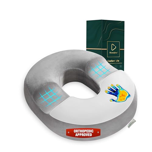 Ecosafeter Ergonomic Memory Foam Donut Cushion - Coccyx Support and Pressure Reduction for Office, Car and Home, Breathable Washable Cover