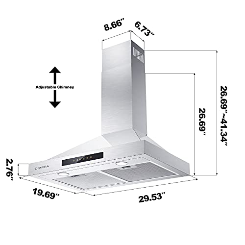 CIARRA Wall Mount Range Hood 30 inch Ducted Convertible Ductless Range