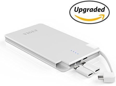 Slim Portable Charger - VIGLT Portable Power Bank 6000mAh Built in Mini USB Cable,Micro to Lightning and Type-C Adapter for iPhone7 Plus 6s 6 Plus iPad Samsung Galaxy and More (White Charger[upgrade])