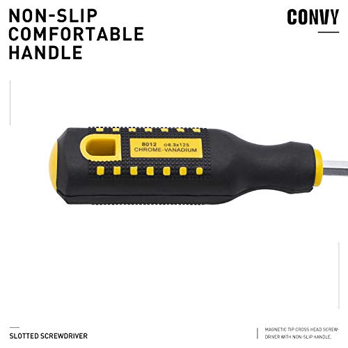 Convy GJ-0124 Slotted Screwdriver, Magnetic Tip Cross Head Screwdriver with Non-Slip Handle