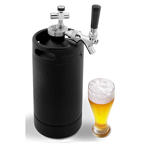 NutriChef-PKBRTP110-Mini-Keg-Detachable-Aluminum-Regulator-Spout-Easy-Storage-Under-Pressure-Homebrew-Growler-Beer-Dispenser-128oz-Powder-Coat-Black-Matte