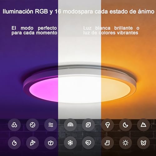 Yeelight Smart Lámpara de techo LED RGB Close-to--Ceiling Lights, 50 W, 3000 lúmenes, 2700 K-6500 K, lámpara regulable, DIY compatible con Alexa, para salón, dormitorio, cocina, pasillo, 50 cm