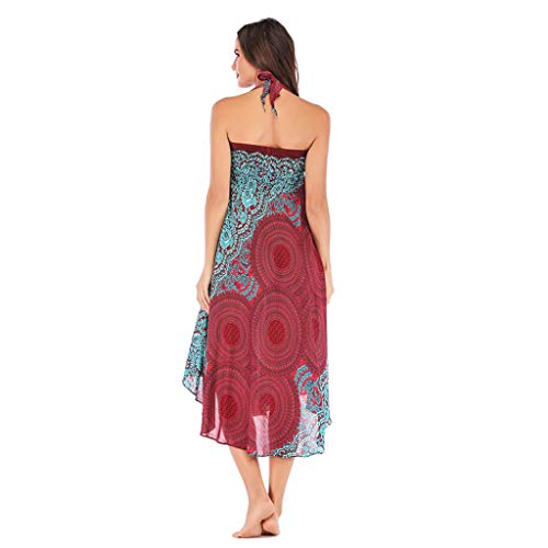 TWGONE Gypsy Skirts For Women Long Length Hippie Bohemian Flowers Elastic Waist Floral Halter Dresses (One Size,Red) - Thumbnail 4