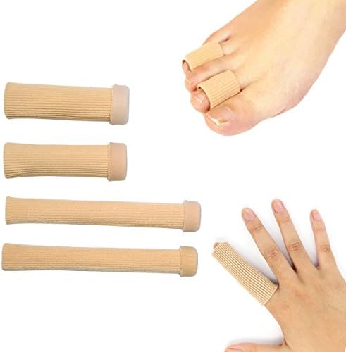 Jrery Toe Sleeves Finger &amp; Toe Protector Pack of 4 - Toe Splint Finger Guard Fabric Gel Tube Use for Injured Finger and Toe Callus, Corns, Blisters, Hammertoes