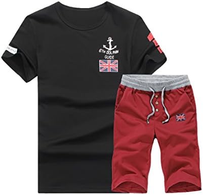 Men's Cotton Athletic Tracksuit Sets Summer Beach Walking Running T-Shirts Short Trunks (C-3, XXX-Large)