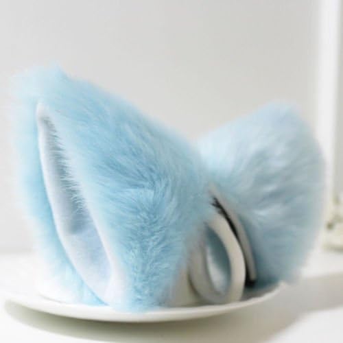 Autone Fox Cat Ear Shape Hair Clip, Anime Cosplay Halloween Party Costume (Sky Blue&White)