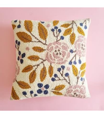 Cow Cattle Latch Hook Kit - DIY Pillow Making Kit With Printed Canvas, Yarn & Hook, 43x43cm