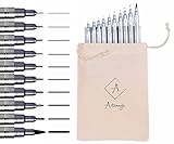 ~ 10 Black Micro-Pen Fineliner Master Markers with Cotton Bag and eBook ~ Calligraphy Tip Nibs,Waterproof Archival Ink Pens ~ Technical Drawing,Writing,Artist Illustration,Office Documents,Sketching