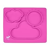 Dinner Dish for Babies, Toddlers and Kids, Silicone Placemat, 100% Food Grade Silicon, BPA Free, Dishwasher Safe, Non-Slip, One-Piece Baby Feeding Mat with 3 Compartments, Pink by osho