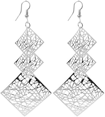 Hibye Minimalist Silver Hollow Out Geometric Drop Dangle Earrings for Women Dangle Earrings Stud Ear Jewelry Gift