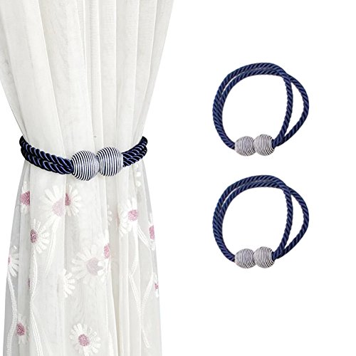 EleCharm One Pair Stylish Curtain Tiebacks Modern Curtain Rope Wooden Beads Fashion Curtain Holdbacks (Navy Blue)