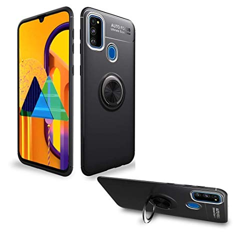 Spazy CaseÂ® Samsung Galaxy M31 / Galaxy F41 / Galaxy M31 Prime Sleek Rubberized Case with Chrome Plating Ring Stand Back Cover Case Designed for Samsung Galaxy M31 / Galaxy F41 / Galaxy M31 Prime - Black