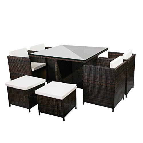 Merax 9piece Outdoor Cube Rattan Garden Furniture Set Wicker Rattan