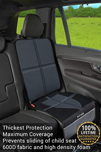 COZY GREENS Car Seat Protector with Thickest Padding - XL Size - Covers Full Carseat - Waterproof Under Child Baby Safety Seat - Durable Mat, Reinforced PVC Leather & 3 Large Pockets for Storage (XL)