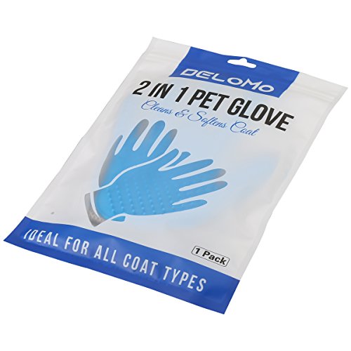 Pet Hair Remover Glove - Gentle Pet Grooming Glove Brush - Deshedding Glove - Massage Mitt with Enhanced Five Finger Design - Perfect for Dogs & Cats with Long & Short Fur - 1 Pack (2 in 1 Glove)
