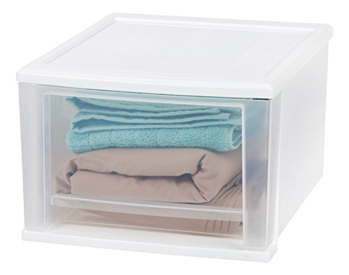 IRIS 17 Quart Stacking Drawer, 4 Pack, White