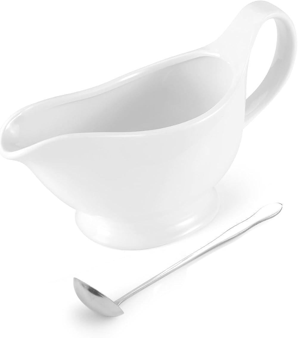 LoeJan 17OZ Ceramic Gravy Boat with Spoon Dripless Spout Black Pumpkin