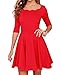 Tengo Women Slim Flared Tunic Wavy Neckline Soft Dress