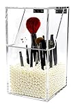 PuTwo Makeup Brush Holder Dustproof Storage Box Premium Quality 5mm Thick Acrylic Makeup Organizer, White Pearl, Large, 59.97 Ounce