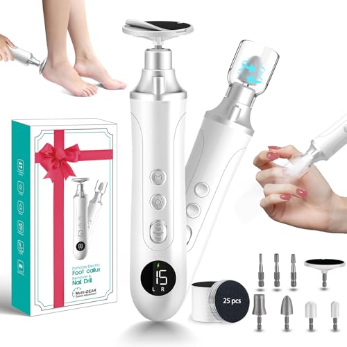 Lima Para Pies Electrica, Removedor de Callos Para Pies ajustables de 15 velocidades con pantalla LED, lima para uñas pies 2 en 1, lima electrica pedicure para pies recargable de 2000 mAh para piel muerta y uñas gruesas