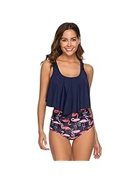 KABETY Trajes de baño de dos piezas con volantes y espalda cruzada y cintura alta para mujer